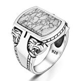 Beyaz Firuze Taşlı Kartal Motifli Yüzük