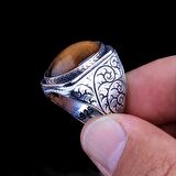 KALEM İŞLEME MOTİFLİ KAPLANGÖZÜ TAŞLI GÜMÜŞ YÜZÜK