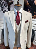 Guild Plav Slim Fit Krem Yelekli Takım Elbise 