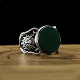 925 Ayar Gümüş Akik Taşlı Arma Tuğra Model Yüzük