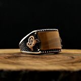 925 Ayar Gümüş Kaplangözü Taşlı Arma Tuğra Motifli Yüzük