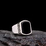 925 AYAR GÜMÜŞ ONİX TAŞLI DESEN MOTFLİ ERKEK YÜZÜK