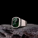 925 AYAR GÜMÜŞ ZİRKON TAŞLI DESEN MOTİFLİ ERKEK YÜZÜK