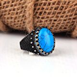 TURKUAZ TAŞLI OVAL MODEL 925 AYAR GÜMÜŞ ERKEK YÜZÜK