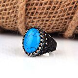 TURKUAZ TAŞLI OVAL MODEL 925 AYAR GÜMÜŞ ERKEK YÜZÜK