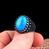 TURKUAZ TAŞLI OVAL MODEL 925 AYAR GÜMÜŞ ERKEK YÜZÜK