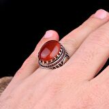 AKİK TAŞLI OVAL MODEL 925 AYAR GÜMÜŞ ERKEK YÜZÜK