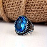 AQUA TAŞLI OVAL MODEL 925 AYAR GÜMÜŞ ERKEK YÜZÜK