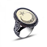 AY YILDIZ İÇERİSİ KELİME-İ TEVHİD İŞLEMELİ PAYİTAHT GÜMÜŞ YÜZÜK