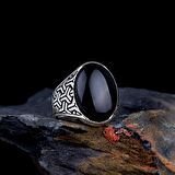 925 AYAR GÜMÜŞ ONİX TAŞLI KARTAL MOTİFLİ ERKEK YÜZÜK