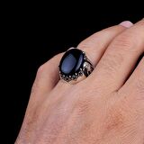 925 AYAR GÜMÜŞ ONİX TAŞLI KARTAL MOTİFLİ ERKEK YÜZÜK