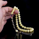 925 AYAR ÇİFT RENK GÜMÜŞ PÜSKÜLLÜ 9.5 MM DAMLA KEHRİBAR TESBİH