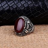 925 AYAR GÜMÜŞ OVAL AKİK TAŞLI ÖRGÜ MOTİFLİ YÜZÜK