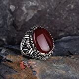 925 AYAR GÜMÜŞ OVAL AKİK TAŞLI ÖRGÜ MOTİFLİ YÜZÜK