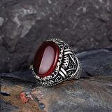 925 AYAR GÜMÜŞ OVAL AKİK TAŞLI ÖRGÜ MOTİFLİ YÜZÜK