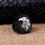 925 AYAR GÜMÜŞ MİKRO TAŞLI KARTAL MOTİF ERKEK YÜZÜK