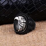 925 AYAR GÜMÜŞ MİKRO TAŞLI KARTAL MOTİF ERKEK YÜZÜK