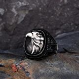 925 AYAR GÜMÜŞ MİKRO TAŞLI KARTAL MOTİF ERKEK YÜZÜK