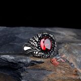 KIRMIZI ZİRKON TAŞLI OTANTIK MODEL 925 AYAR GÜMÜŞ YÜZÜK