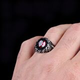 KIRMIZI ZİRKON TAŞLI OTANTIK MODEL 925 AYAR GÜMÜŞ YÜZÜK