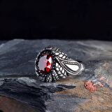 KIRMIZI ZİRKON TAŞLI OTANTIK MODEL 925 AYAR GÜMÜŞ YÜZÜK