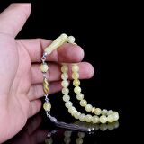 925 AYAR GÜMÜŞ PÜSKÜLLÜ 7 MM DAMLA KEHRİBAR TESBİH