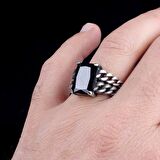 SİYAH RENK ZİRKON TAŞLI ÖRGÜ MODEL GÜMÜŞ ERKEK YÜZÜK