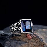 MAVİ ZİRKON TAŞLI ÖRGÜ MODEL 925 AYAR GÜMÜŞ ERKEK YÜZÜK