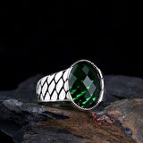 YEŞİL RENK ZİRKON TAŞLI PETEK MODEL 925 AYAR GÜMÜŞ ERKEK YÜZÜK