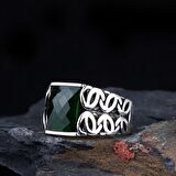 YEŞİL RENK ZİRKON TAŞLI 925 AYAR GÜMÜŞ ERKEK YÜZÜK