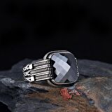 SİYAH RENK ZİRKON TAŞLI ERKEK GÜMÜŞ YÜZÜK