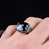 SİYAH RENK ZİRKON TAŞLI ERKEK GÜMÜŞ YÜZÜK