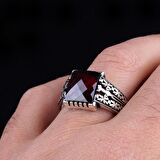 KIRMIZI ZİRKON TAŞLI KRAL ZİNCİR MODEL GÜMÜŞ YÜZÜK