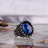 MAVİ RENK ZİRKON TAŞLI MODEL 925 AYAR GÜMÜŞ ERKEK YÜZÜK