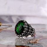 YEŞİL RENK ZİRKON TAŞLI MODEL 925 AYAR GÜMÜŞ ERKEK YÜZÜK