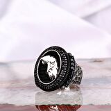 925 AYAR GÜMÜŞ KARTAL MOTİFLİ MİKRO TAŞLI ERKEK YÜZÜK