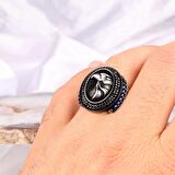 925 AYAR GÜMÜŞ KARTAL MOTİFLİ MİKRO TAŞLI ERKEK YÜZÜK