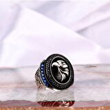 925 AYAR GÜMÜŞ KARTAL MOTİFLİ MİKRO TAŞLI ERKEK YÜZÜK