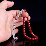 ZİRKON TAŞLI GÜMÜŞ PÜSKÜLLÜ KRİSTAL KESME AKİK TAŞI TESBİH