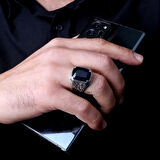 925 Ayar Gümüş Mavi Renk Zirkon Taşlı Model Erkek Yüzük