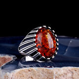 Sentetik Kehribar Taşlı 925 Ayar Gümüş Erkek Yüzük