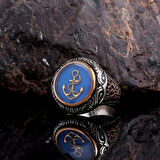 MAVİ MİNELİ DENİZ ÇAPASI MODEL 925 AYAR GÜMÜŞ ERKEK YÜZÜK