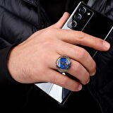 MAVİ MİNELİ DENİZ ÇAPASI MODEL 925 AYAR GÜMÜŞ ERKEK YÜZÜK