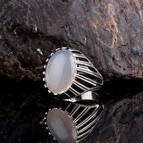 Ay Taşlı 925 Ayar Gümüş Erkek Yüzük