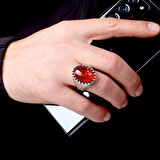 SENTETİK KEHRİBAR TAŞLI KALEM İŞLEME MOTİFLİ 925 AYAR GÜMÜŞ ERKEK YÜZÜK