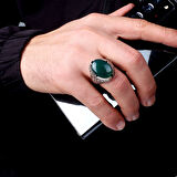 AKİK TAŞLI KALEM İŞLEME DESENLİ 925 AYAR GÜMÜŞ ERKEK YÜZÜK