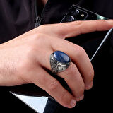 LAPİS TAŞLI KALEM İŞLEME DESENLİ 925 AYAR GÜMÜŞ ERKEK YÜZÜK