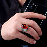 SENTETIK KEHRİBAR TAŞLI KALEM İŞLEME DESENLİ 925 AYAR GÜMÜŞ ERKEK YÜZÜK