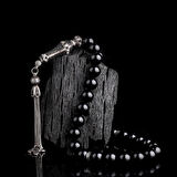 925 Ayar Gümüş Küre Kesim Siyah Zirkon Taşlı Ateş Kehribar Tesbih