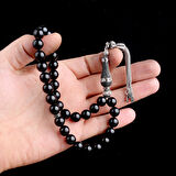 925 Ayar Gümüş Küre Kesim Siyah Zirkon Taşlı Ateş Kehribar Tesbih